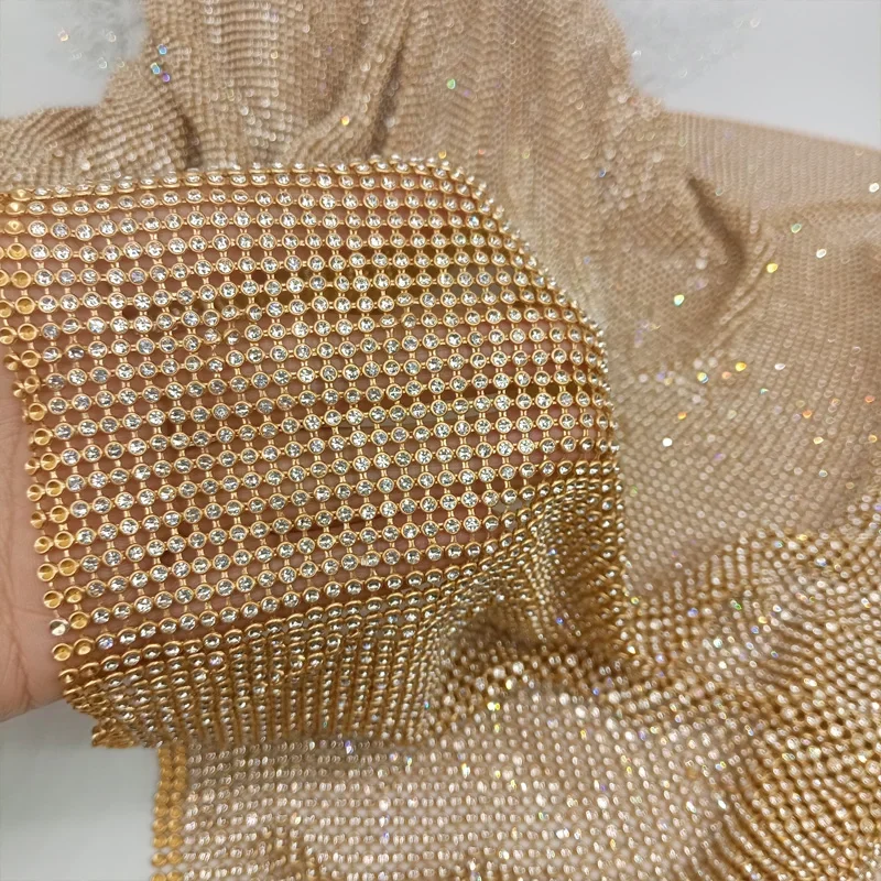 Crystal Mesh Fabric - 45x120 سنتيمتر سباركلي الذهب قاعدة حجر