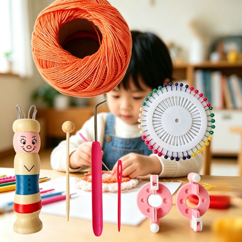 Pom Pom Maker Tool - أداة حياكة خشبية للأطفال، مجموعة أدوات